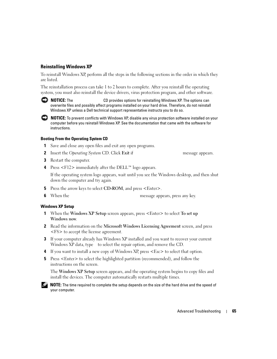 Reinstalling windows xp | Dell XPS/Dimension XPS Gen 4 User Manual | Page 65 / 154