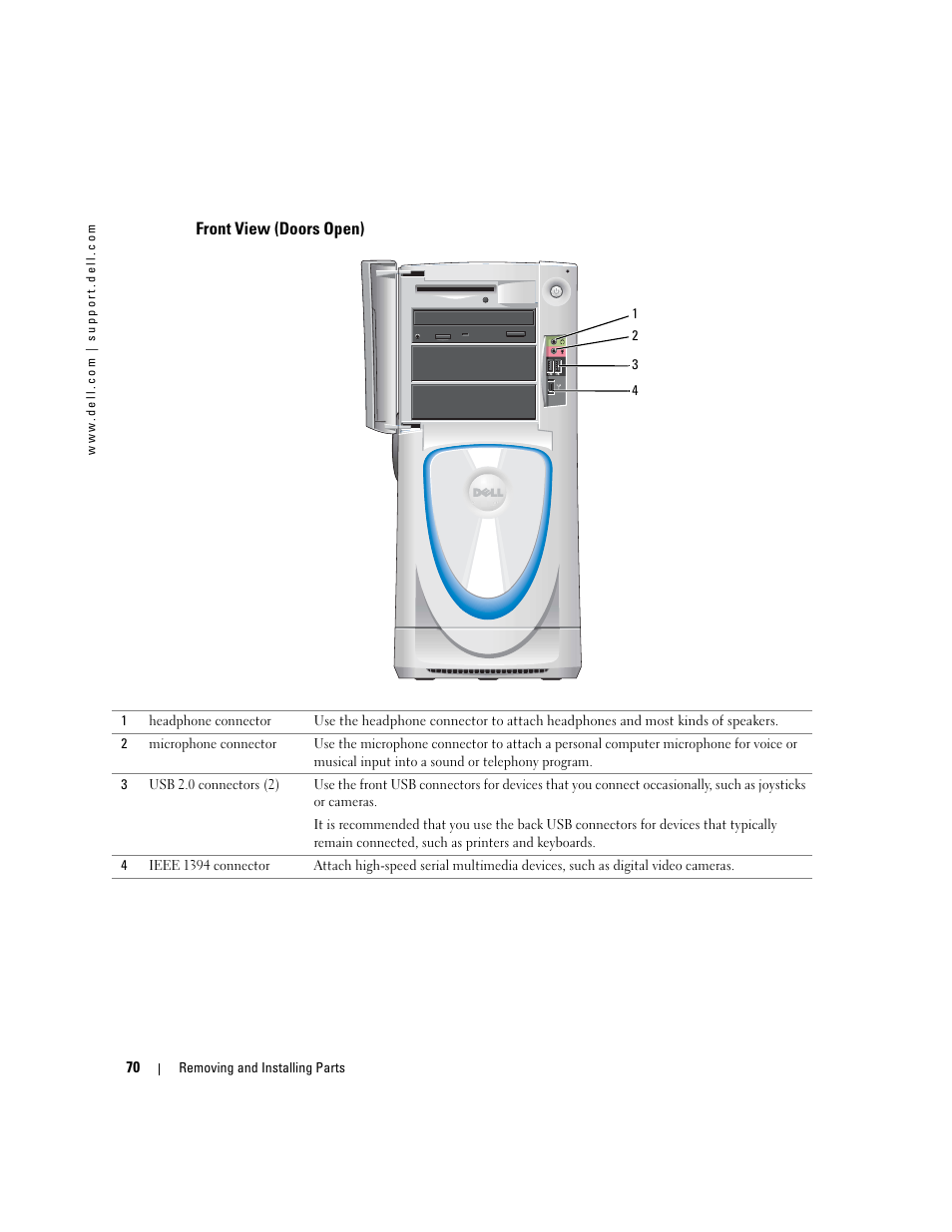 Front view (doors open) | Dell XPS/Dimension XPS Gen 4 User Manual | Page 70 / 154