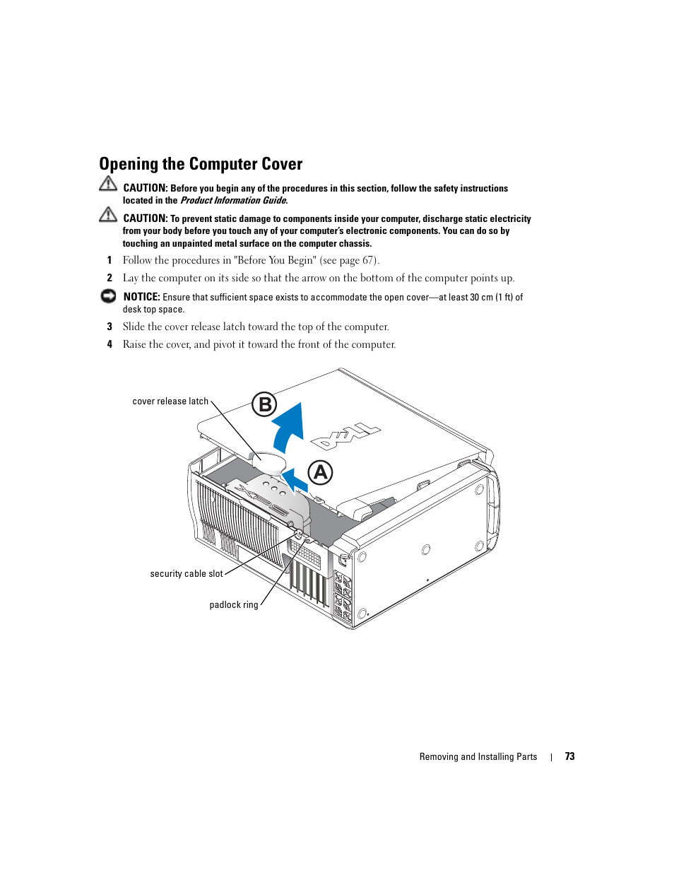 Opening the computer cover | Dell XPS/Dimension XPS Gen 4 User Manual | Page 73 / 154