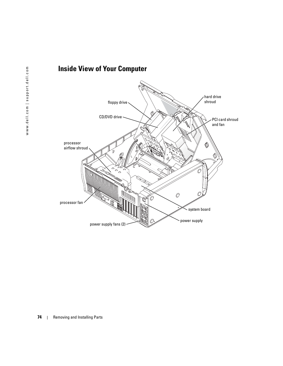 Inside view of your computer | Dell XPS/Dimension XPS Gen 4 User Manual | Page 74 / 154