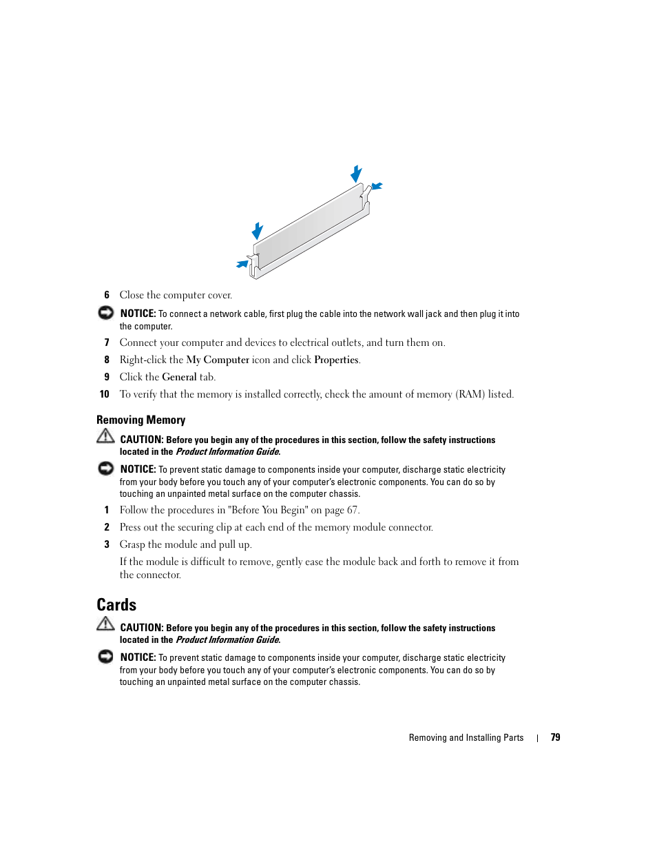 Removing memory, Cards | Dell XPS/Dimension XPS Gen 4 User Manual | Page 79 / 154