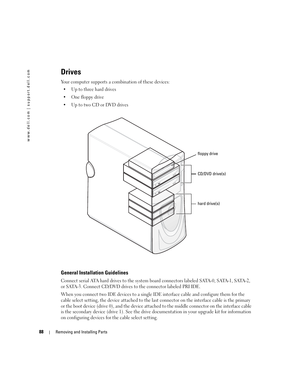 Drives, General installation guidelines | Dell XPS/Dimension XPS Gen 4 User Manual | Page 88 / 154