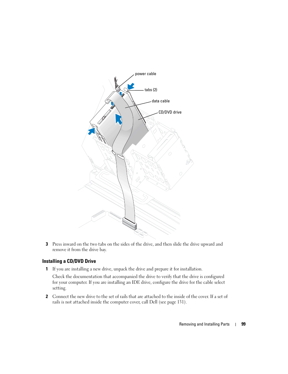 Installing a cd/dvd drive | Dell XPS/Dimension XPS Gen 4 User Manual | Page 99 / 154
