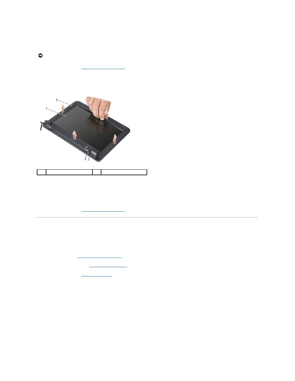 Display panel, Removing the display bezel, Replacing the display bezel | Removing the display panel | Dell Vostro A90 (Late 2008) User Manual | Page 15 / 37