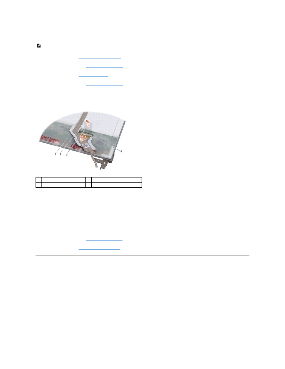 Removing the display panel cable, Replacing the display panel cable | Dell Vostro A90 (Late 2008) User Manual | Page 17 / 37