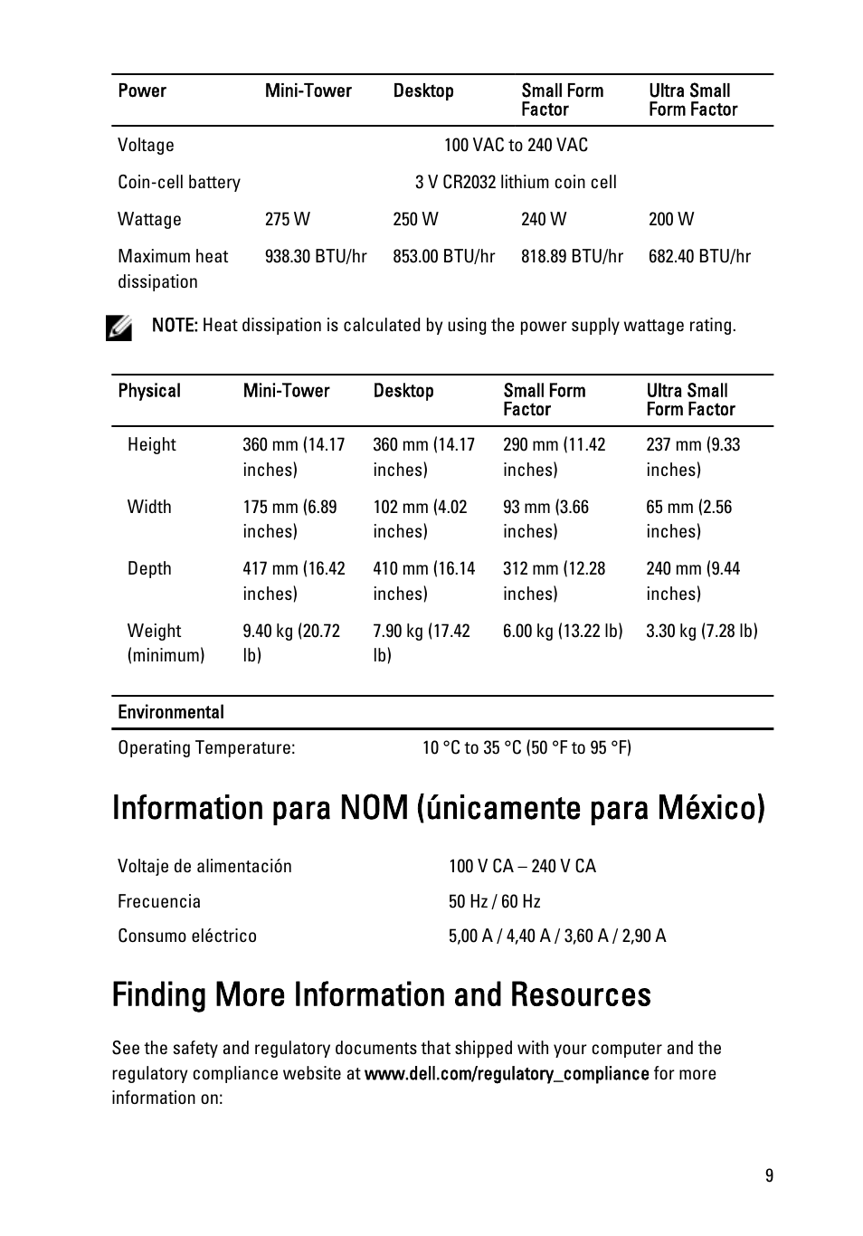Information para nom (únicamente para méxico), Finding more information and resources | Dell OptiPlex 9010 (Mid 2012) User Manual | Page 9 / 10