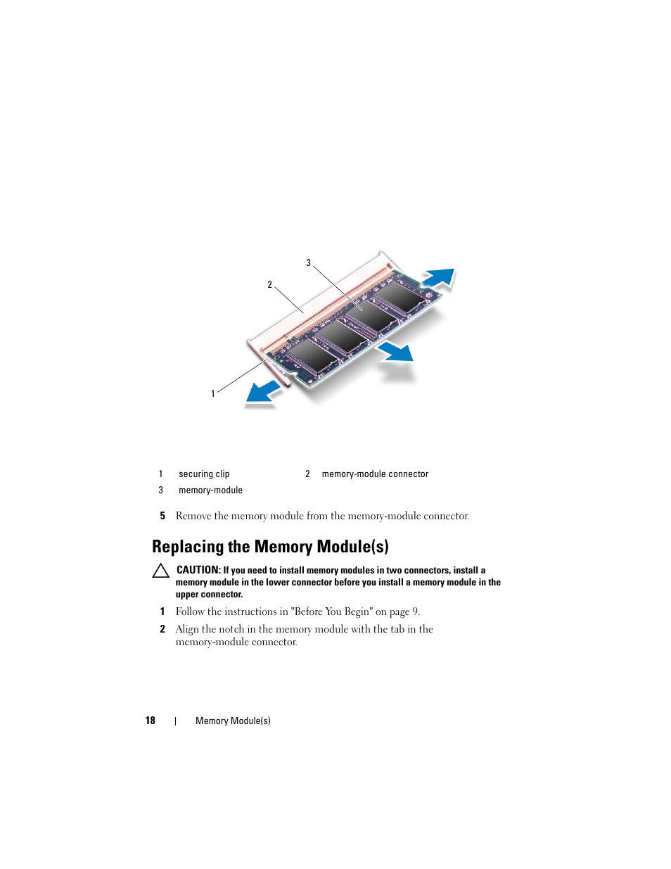Replacing the memory module(s) | Dell XPS 15 (L502X, Early 2011) User Manual | Page 18 / 110
