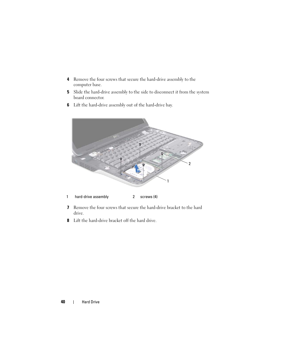 8 lift the hard-drive bracket off the hard drive | Dell XPS 15 (L502X, Early 2011) User Manual | Page 40 / 110