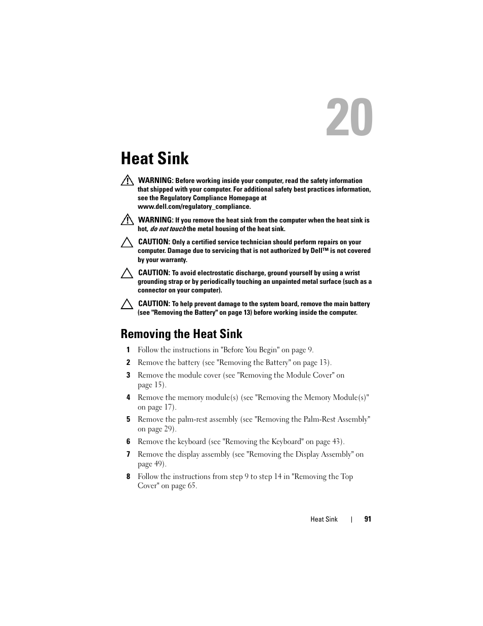 Heat sink, Removing the heat sink | Dell XPS 15 (L502X, Early 2011) User Manual | Page 91 / 110