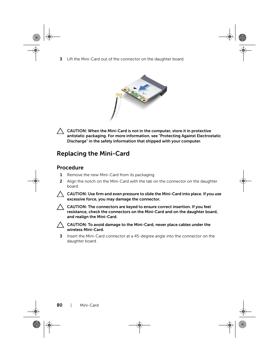Replacing the mini-card, Procedure | Dell Inspiron 15R (5520, Mid 2012) User Manual | Page 80 / 84
