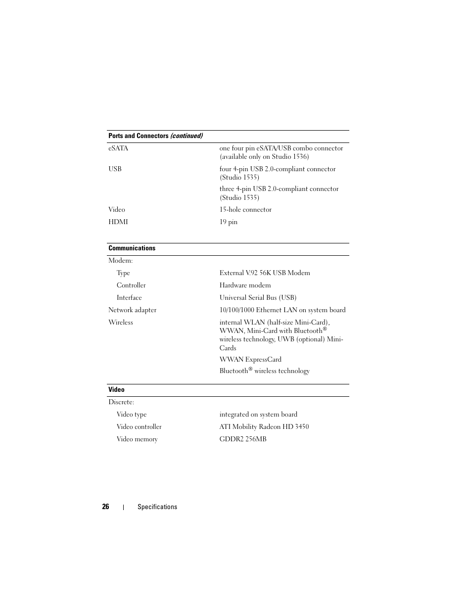 Dell Studio 1536 (Mid 2008) User Manual | Page 26 / 64