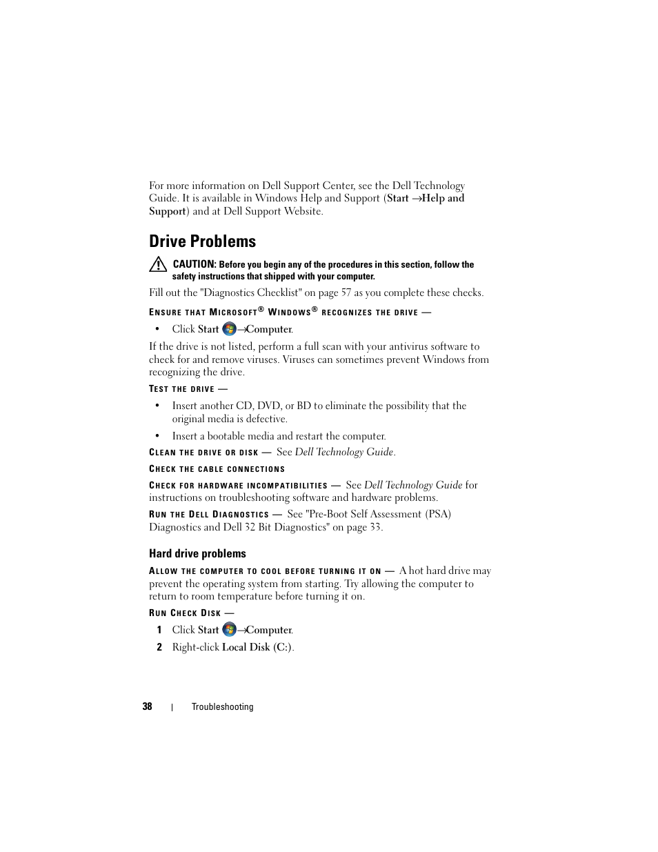 Drive problems, Hard drive problems | Dell Studio 1536 (Mid 2008) User Manual | Page 38 / 64