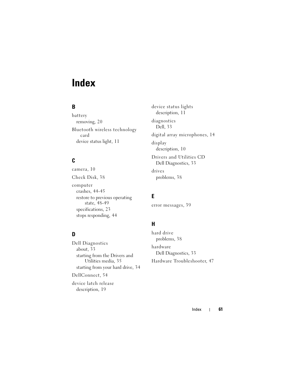Index | Dell Studio 1536 (Mid 2008) User Manual | Page 61 / 64