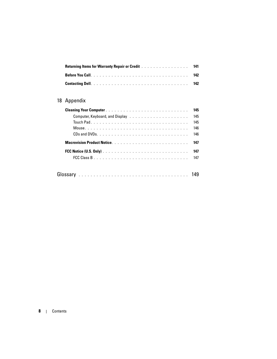 18 appendix, Glossary | Dell Precision M4300 (Mid 2007) User Manual | Page 10 / 160