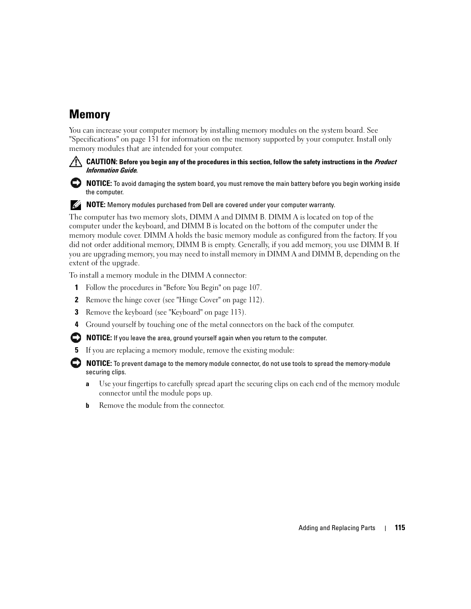 Dell Precision M4300 (Mid 2007) User Manual | Page 117 / 160