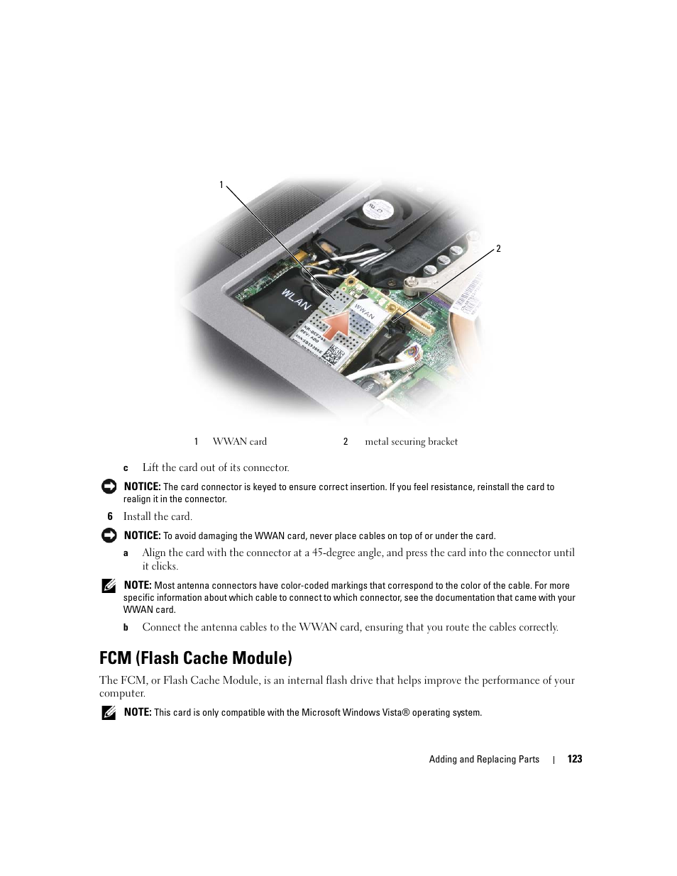 Fcm (flash cache module) | Dell Precision M4300 (Mid 2007) User Manual | Page 125 / 160