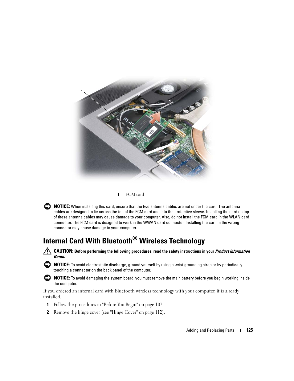 Internal card with bluetooth, Wireless technology | Dell Precision M4300 (Mid 2007) User Manual | Page 127 / 160