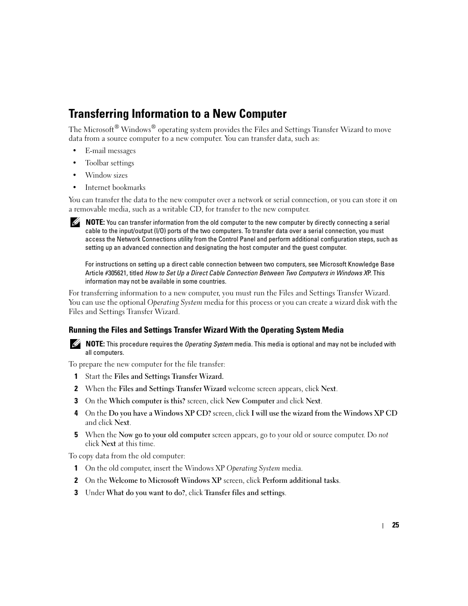 Transferring information to a new computer | Dell Precision M4300 (Mid 2007) User Manual | Page 27 / 160