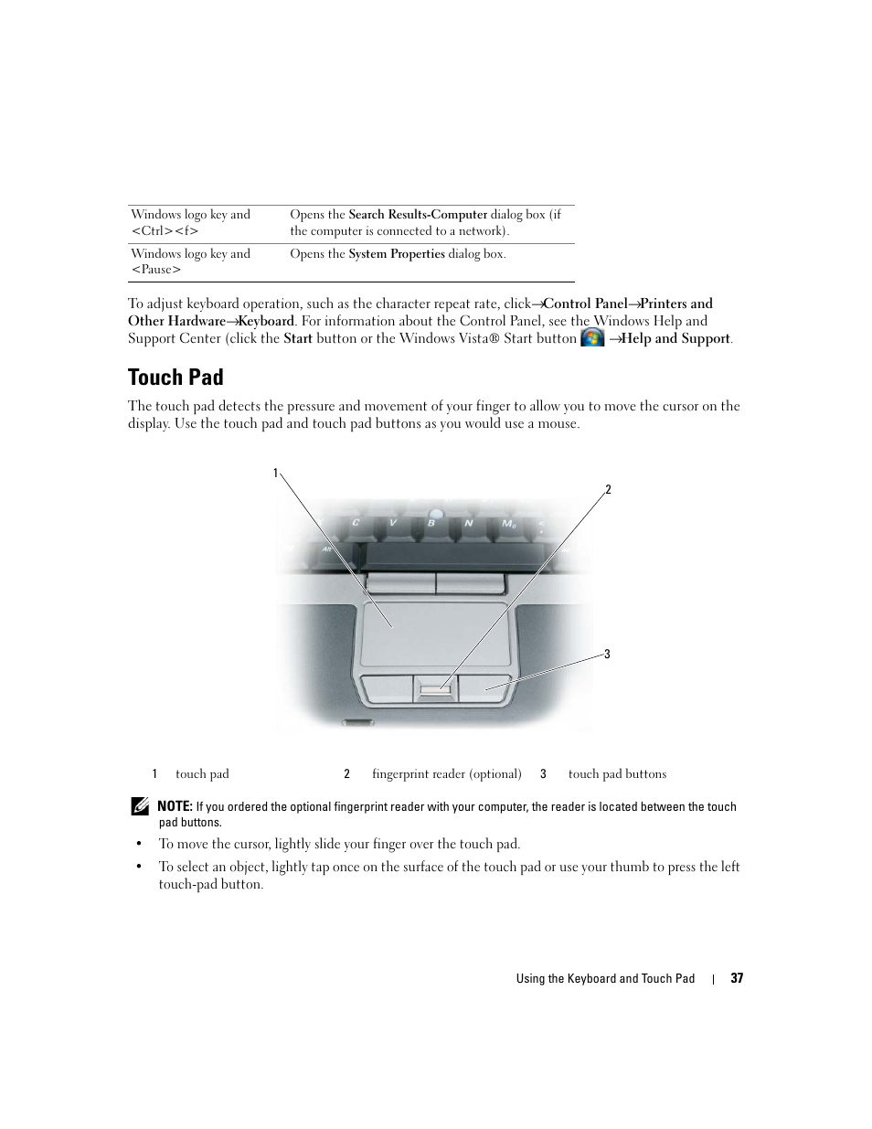 Touch pad | Dell Precision M4300 (Mid 2007) User Manual | Page 39 / 160