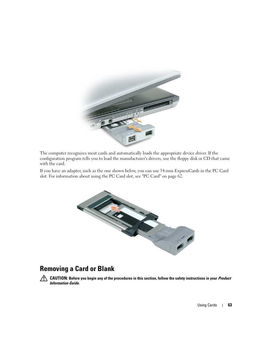 Removing a card or blank | Dell Precision M4300 (Mid 2007) User Manual | Page 65 / 160