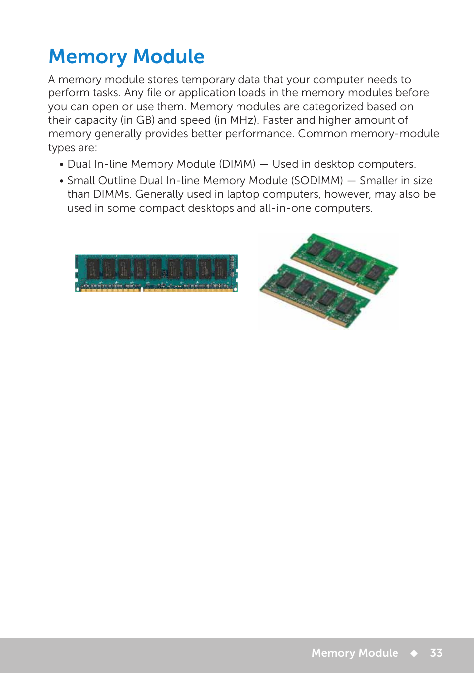 Memory module | Dell Inspiron 20 (3048, Early 2014) User Manual | Page 33 / 102