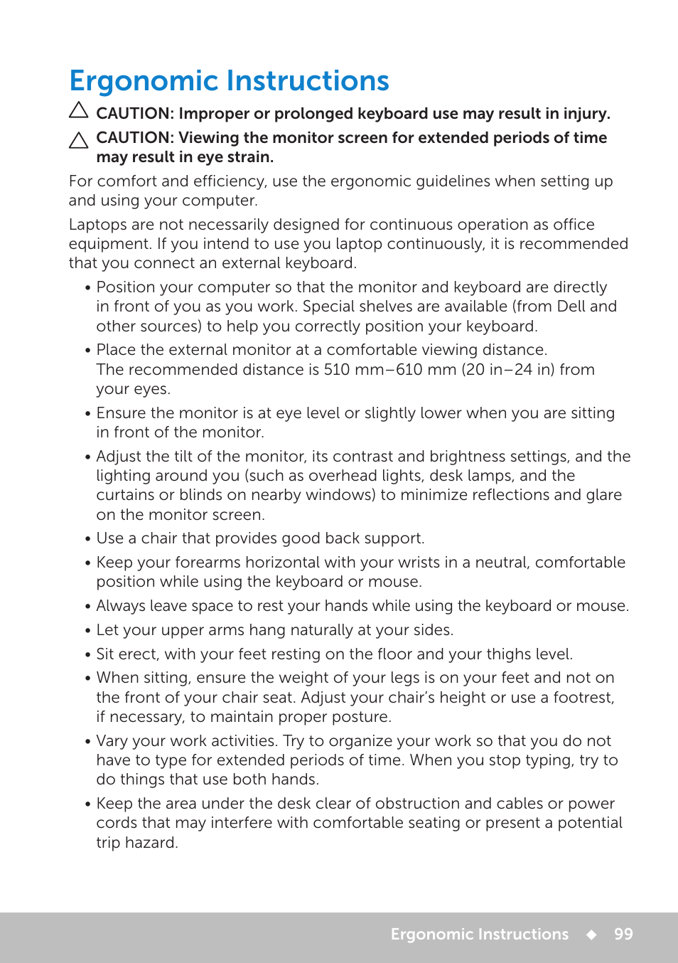 Ergonomic instructions | Dell Inspiron 20 (3048, Early 2014) User Manual | Page 99 / 102