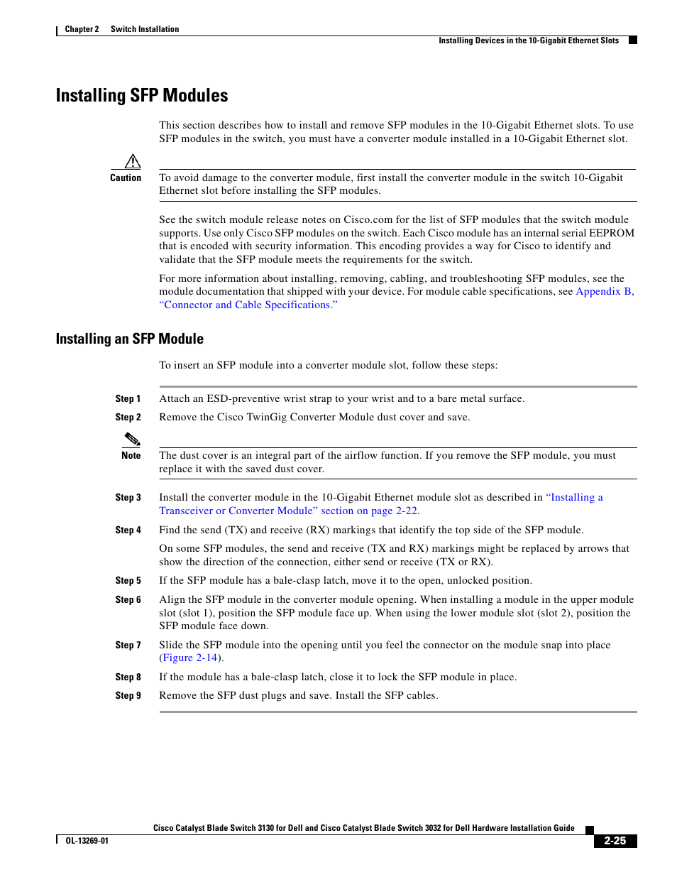 Installing sfp modules, Installing an sfp module | Dell POWEREDGE M1000E User Manual | Page 45 / 72