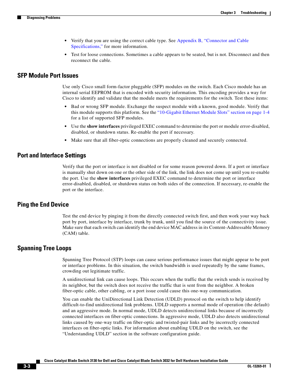 Sfp module port issues, Port and interface settings, Ping the end device | Spanning tree loops | Dell POWEREDGE M1000E User Manual | Page 52 / 72