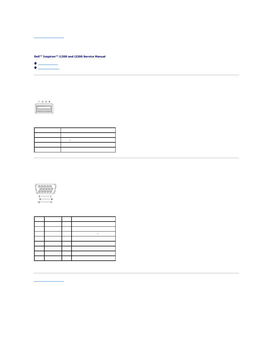 Pinout assignments for i/o connectors, Usb connector, Video connector | Dell Inspiron 1200 User Manual | Page 23 / 45