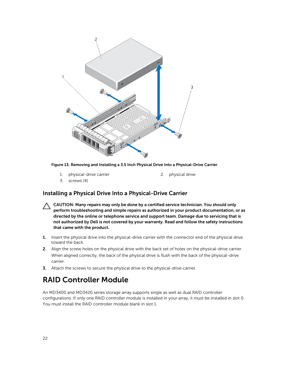 Raid controller module | Dell PowerVault MD3420 User Manual | Page 22 / 47