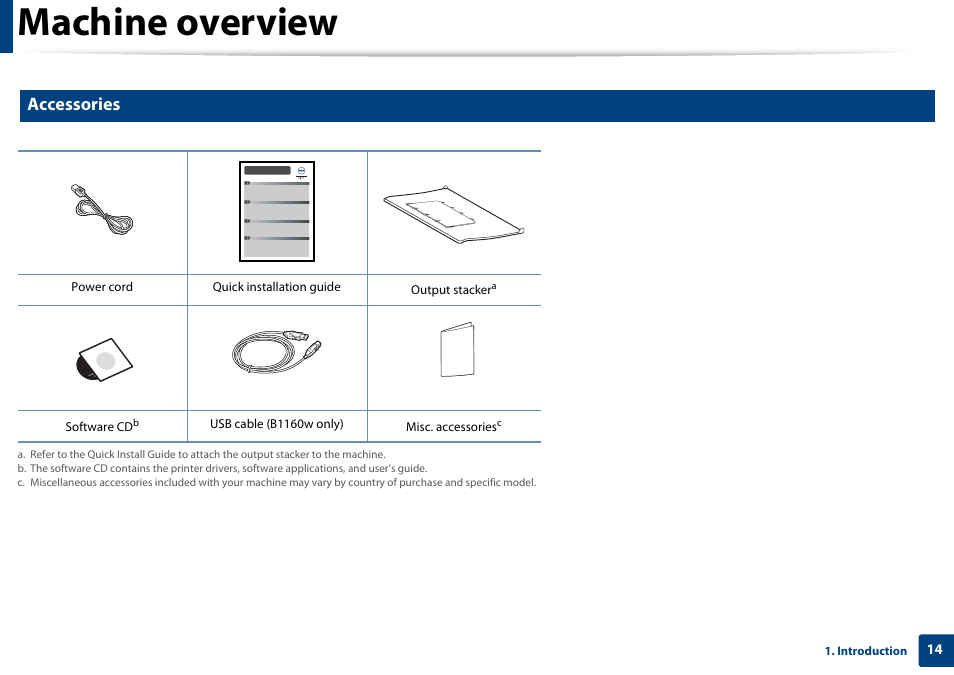 Machine overview, Accessories | Dell B1160 Mono Laser Printer User Manual | Page 14 / 165