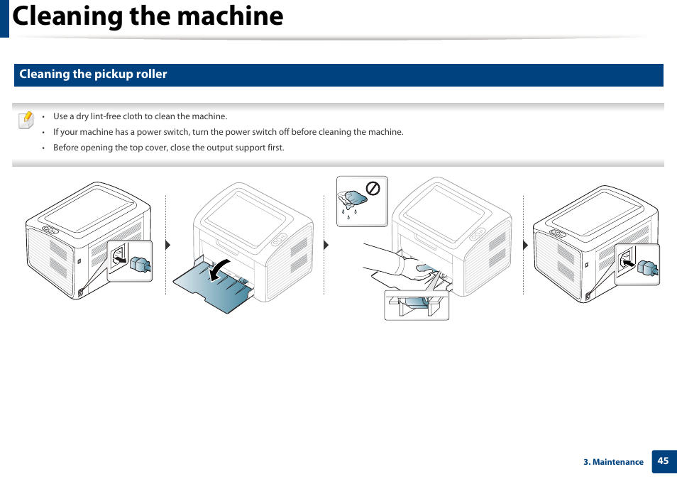 Cleaning the machine, Cleaning the pickup roller | Dell B1160 Mono Laser Printer User Manual | Page 45 / 165