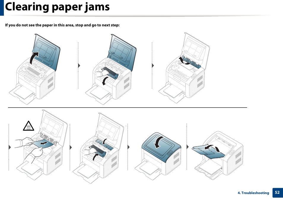 Clearing paper jams | Dell B1160 Mono Laser Printer User Manual | Page 52 / 165