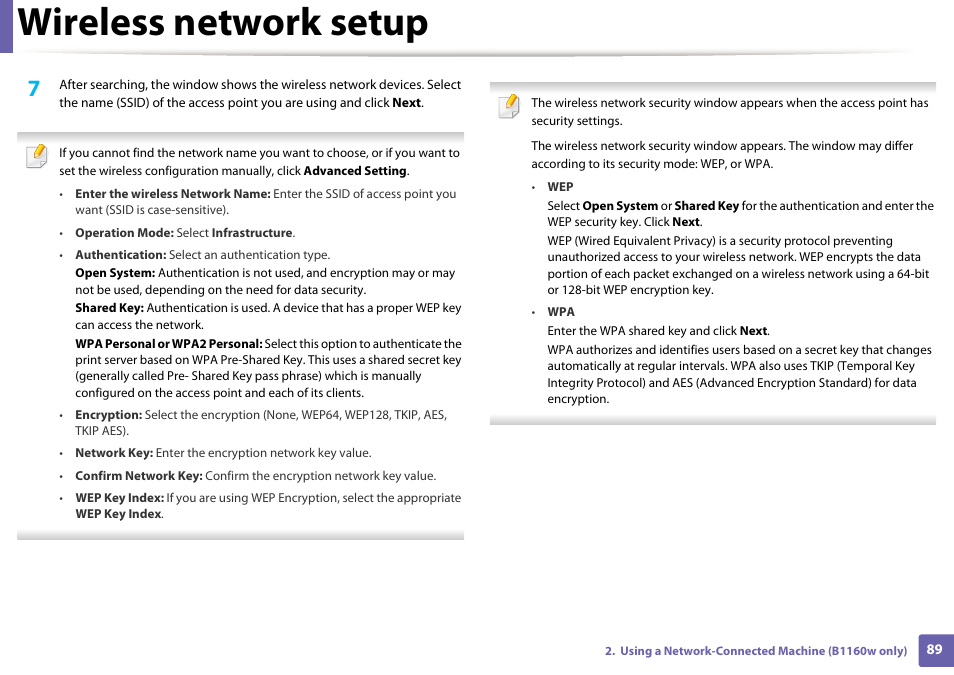 Wireless network setup | Dell B1160 Mono Laser Printer User Manual | Page 89 / 165