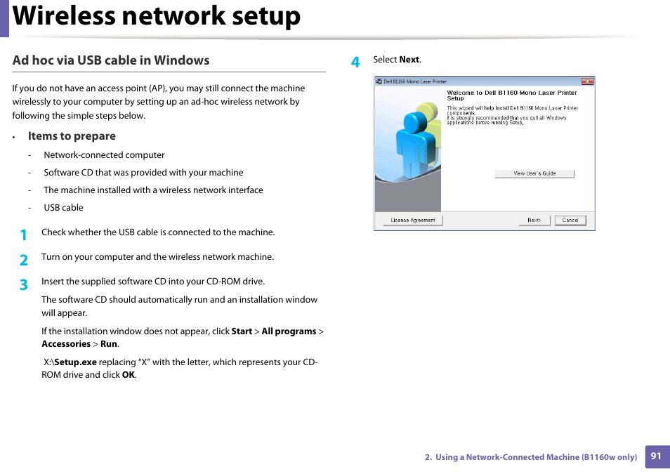 Wireless network setup | Dell B1160 Mono Laser Printer User Manual | Page 91 / 165