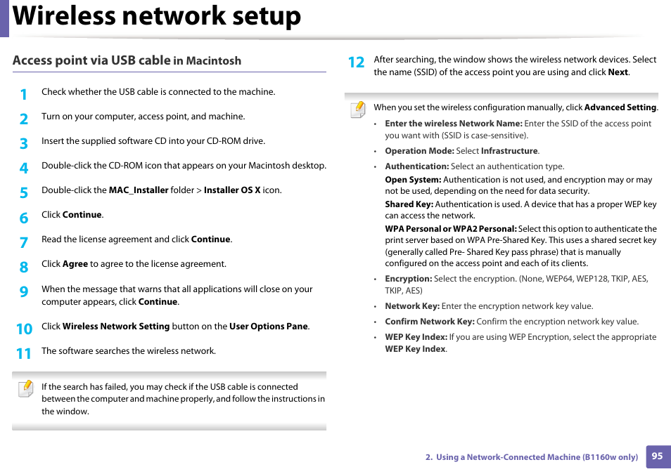 Wireless network setup, Access point via usb cable | Dell B1160 Mono Laser Printer User Manual | Page 95 / 165
