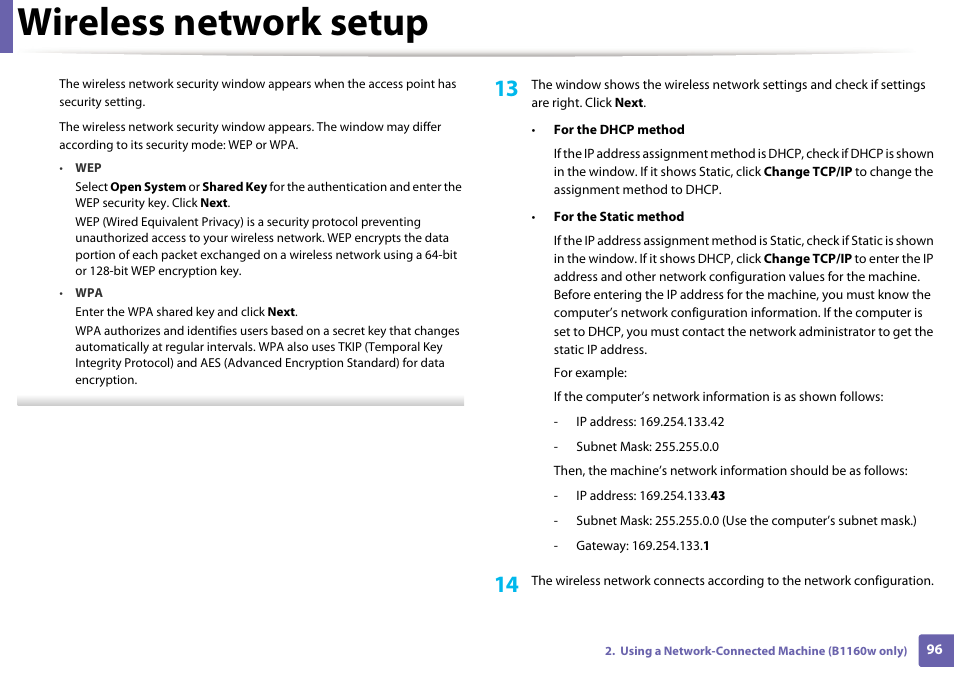 Wireless network setup | Dell B1160 Mono Laser Printer User Manual | Page 96 / 165