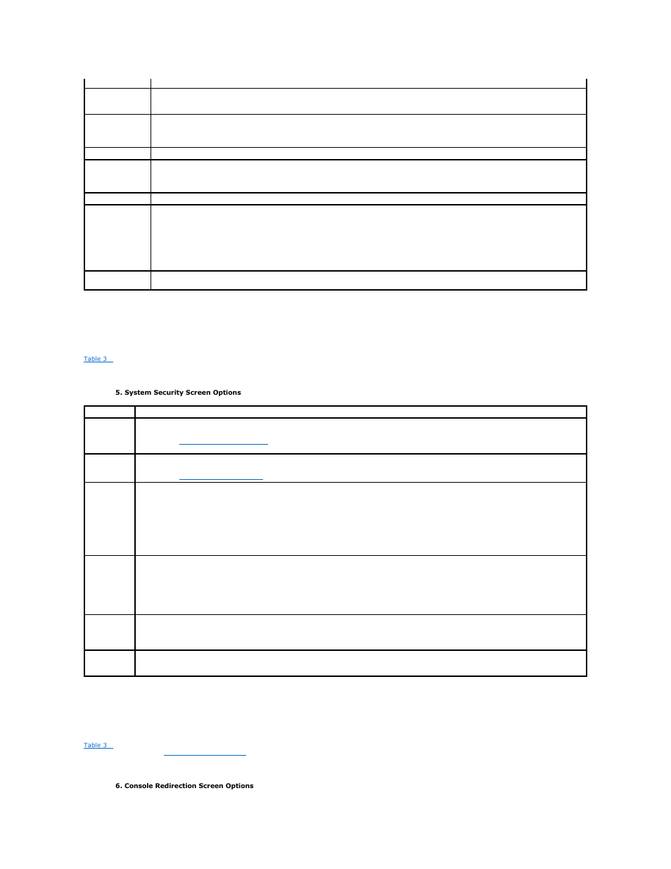 Console redirection screen, System security screen | Dell PowerEdge 1850 User Manual | Page 19 / 30