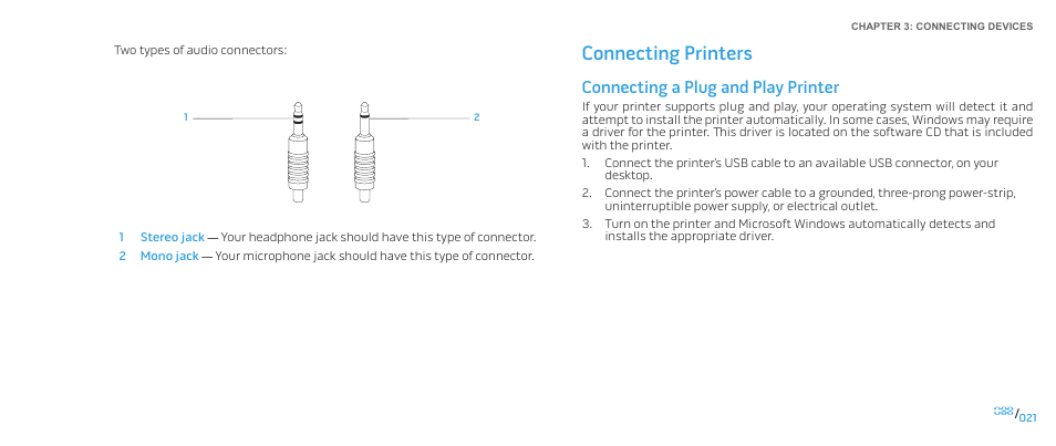 Connecting printers, Connecting a plug and play printer | Dell Alienware Area-51 ALX (Late 2009) User Manual | Page 21 / 72