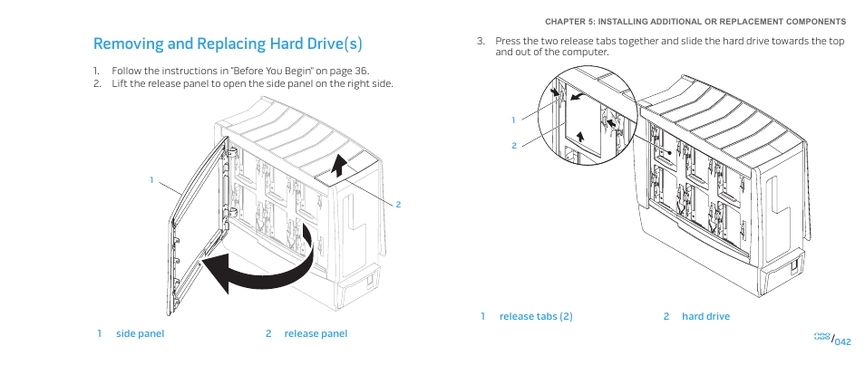 Removing and replacing hard drive(s) | Dell Alienware Area-51 ALX (Late 2009) User Manual | Page 42 / 72