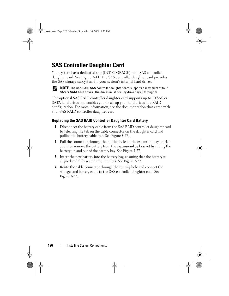 Sas controller daughter card | Dell PowerVault DP600 User Manual | Page 126 / 234