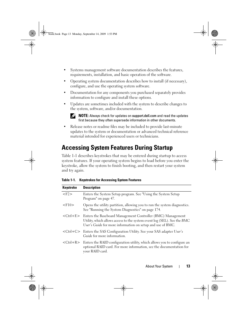 Accessing system features during startup | Dell PowerVault DP600 User Manual | Page 13 / 234