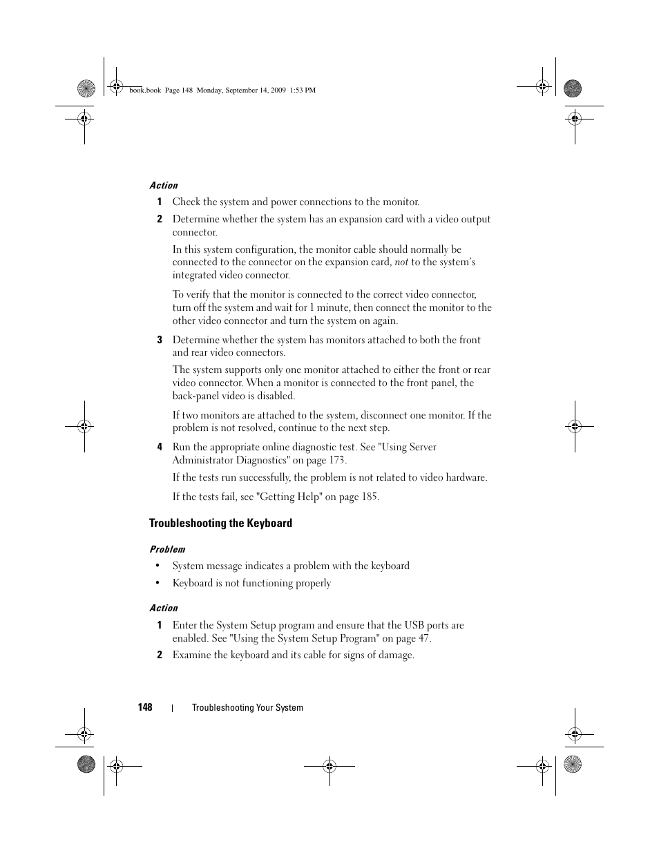 Troubleshooting the keyboard | Dell PowerVault DP600 User Manual | Page 148 / 234