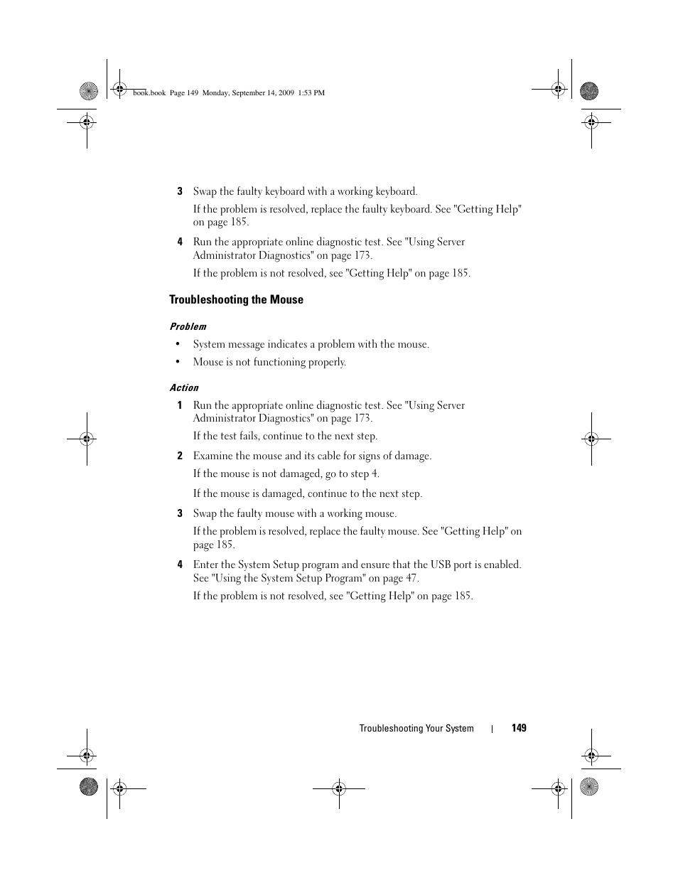 Troubleshooting the mouse | Dell PowerVault DP600 User Manual | Page 149 / 234