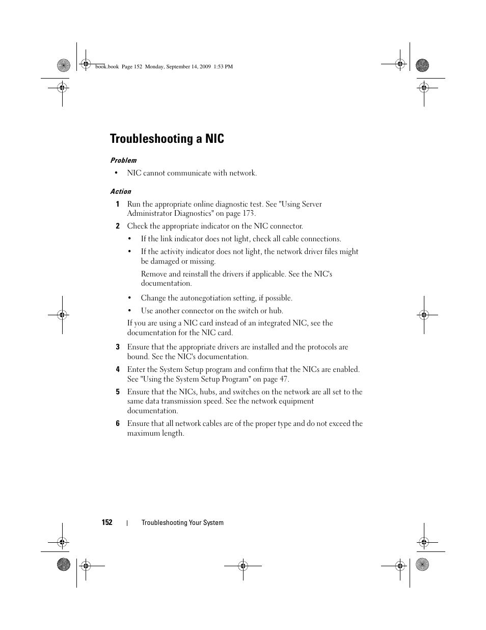 Troubleshooting a nic | Dell PowerVault DP600 User Manual | Page 152 / 234