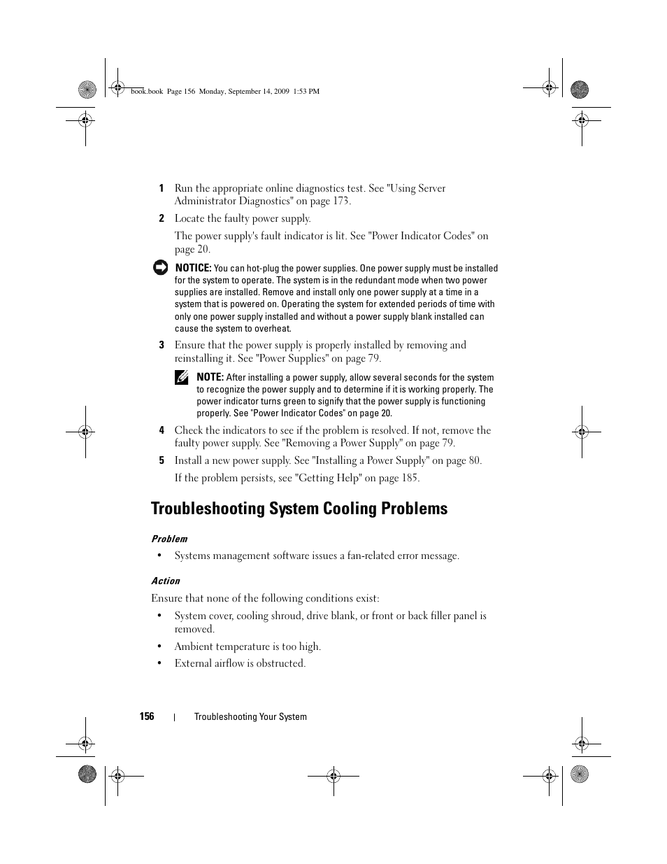 Troubleshooting system cooling problems | Dell PowerVault DP600 User Manual | Page 156 / 234