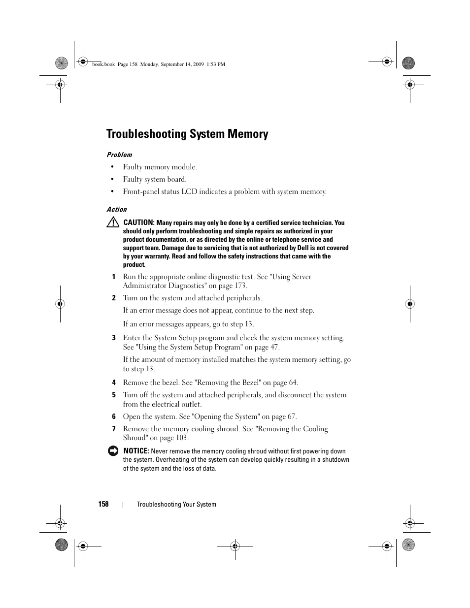 Troubleshooting system memory | Dell PowerVault DP600 User Manual | Page 158 / 234