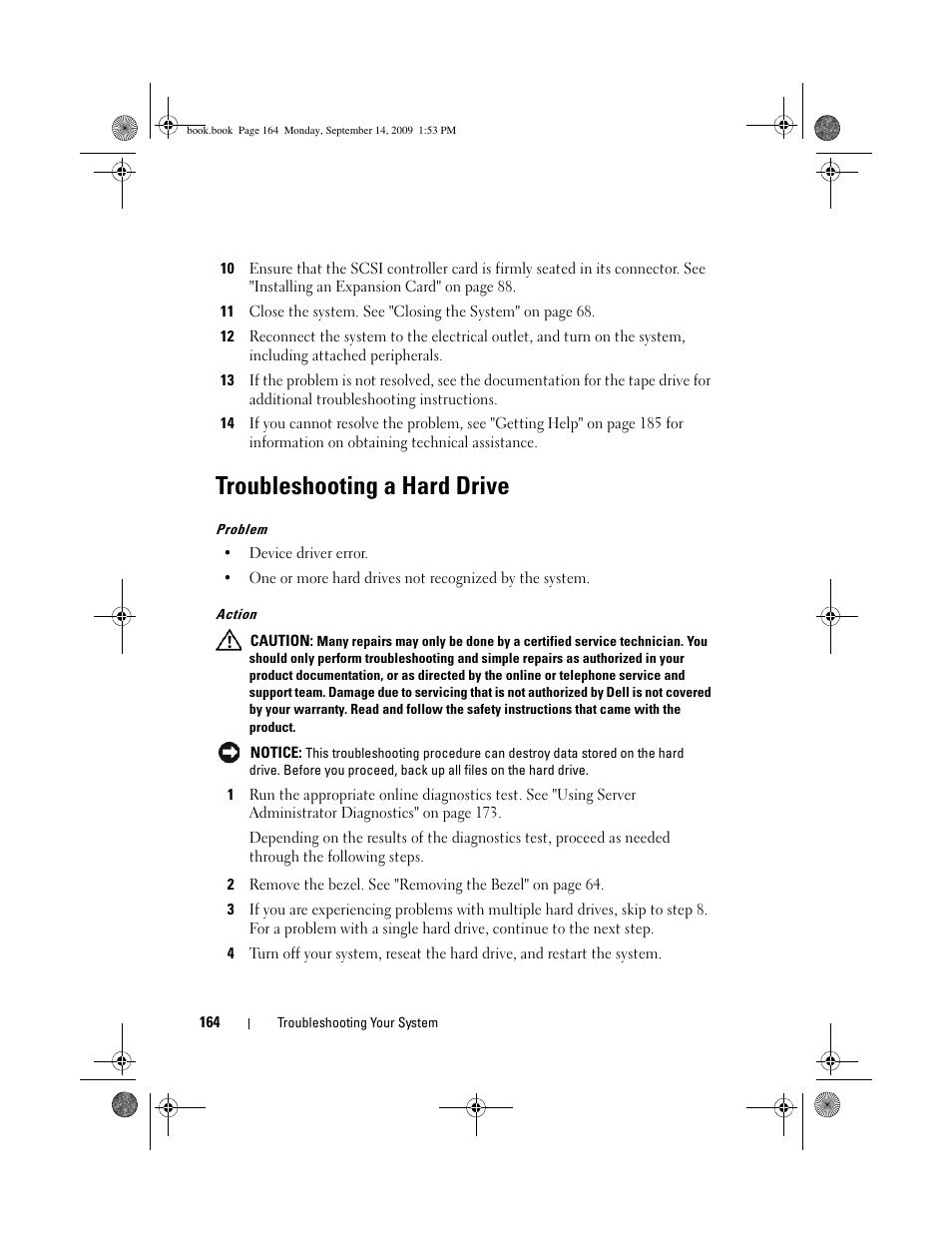 Troubleshooting a hard drive | Dell PowerVault DP600 User Manual | Page 164 / 234