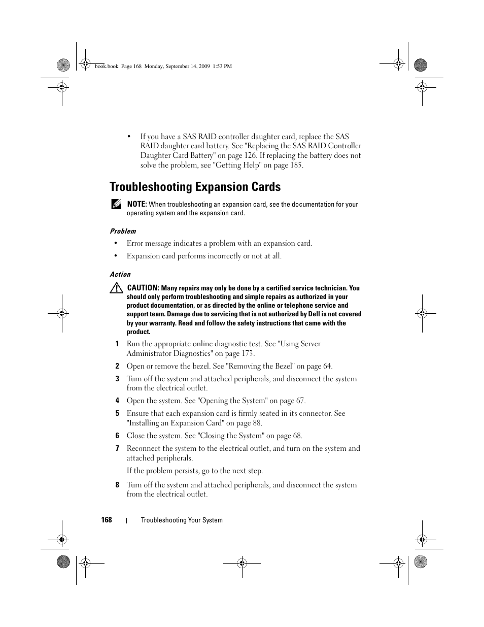 Troubleshooting expansion cards | Dell PowerVault DP600 User Manual | Page 168 / 234