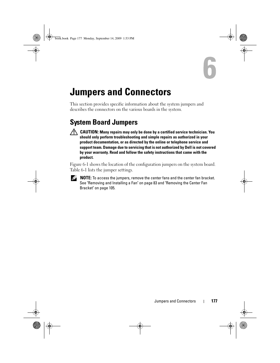 Jumpers and connectors, System board jumpers | Dell PowerVault DP600 User Manual | Page 177 / 234